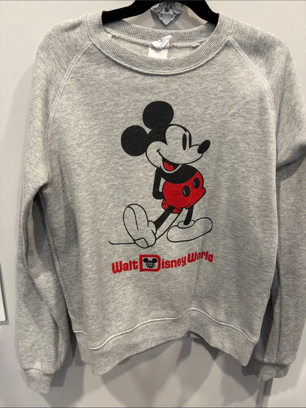 Disney Light Gray Sweatshirt with Red & Black Mickey Graphic
